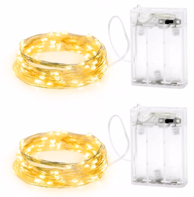 Catena luminosa da 2 metri, con 20 LED, alimentata a batteria, luce bianco caldo, per uso interno