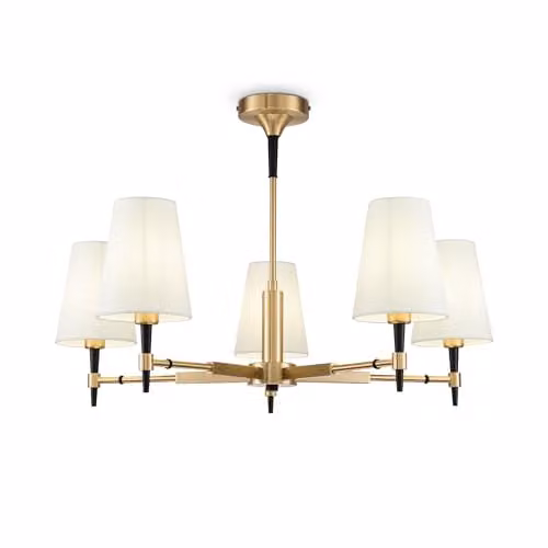 Lampadario Contemporaneo Zaragoza Metallo Ottone 5 Luci Diffusori In Pvc Bianchi