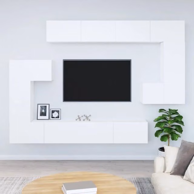Mobile Porta TV a Parete vidaXL Bianco in Legno con Design Classico