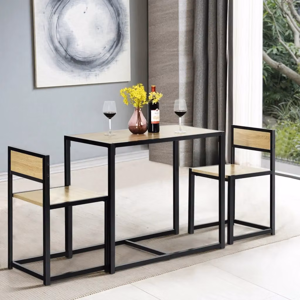 Set da pranzo Design Mania composto da tavolo rettangolare e 2 sedie in legno e metallo, colore beige, stile rustico – 2