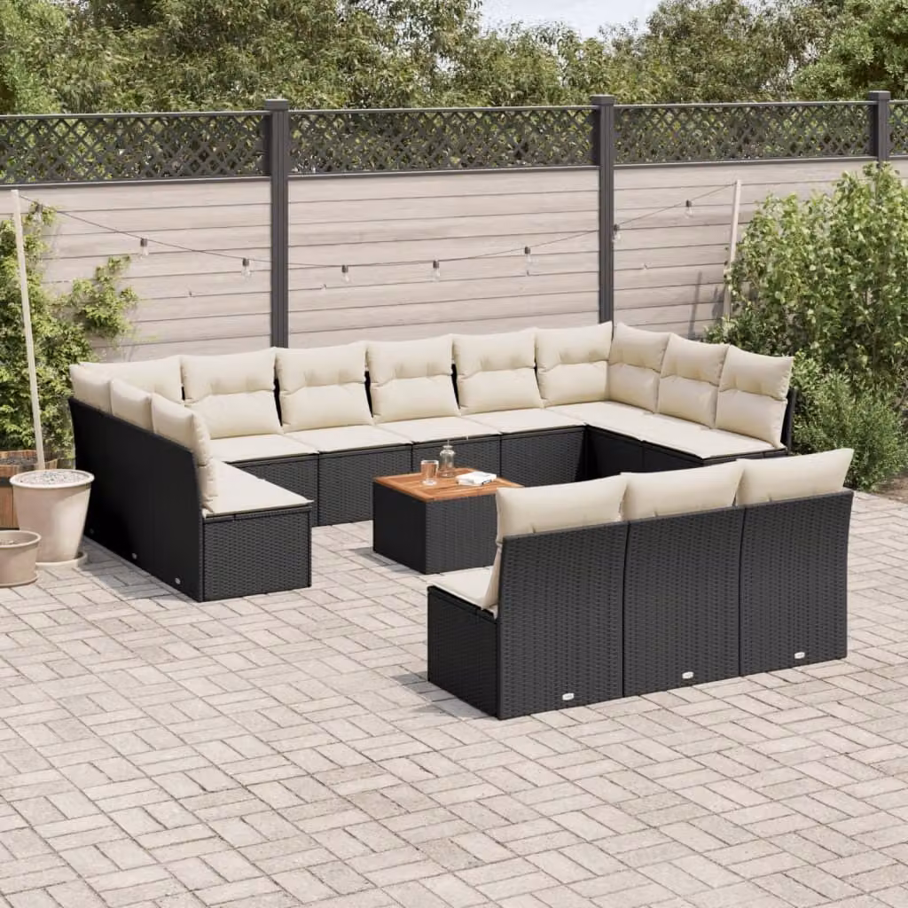 Maison Exclusive - Set Divani da Giardino 14pz con Cuscini in Polyrattan Nero