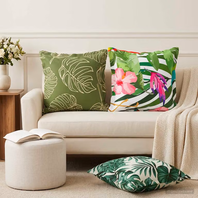 Set di 2 federe vidaXL HOUTEN con design floreale verde, L 50 x L 50 cm, in poliestere