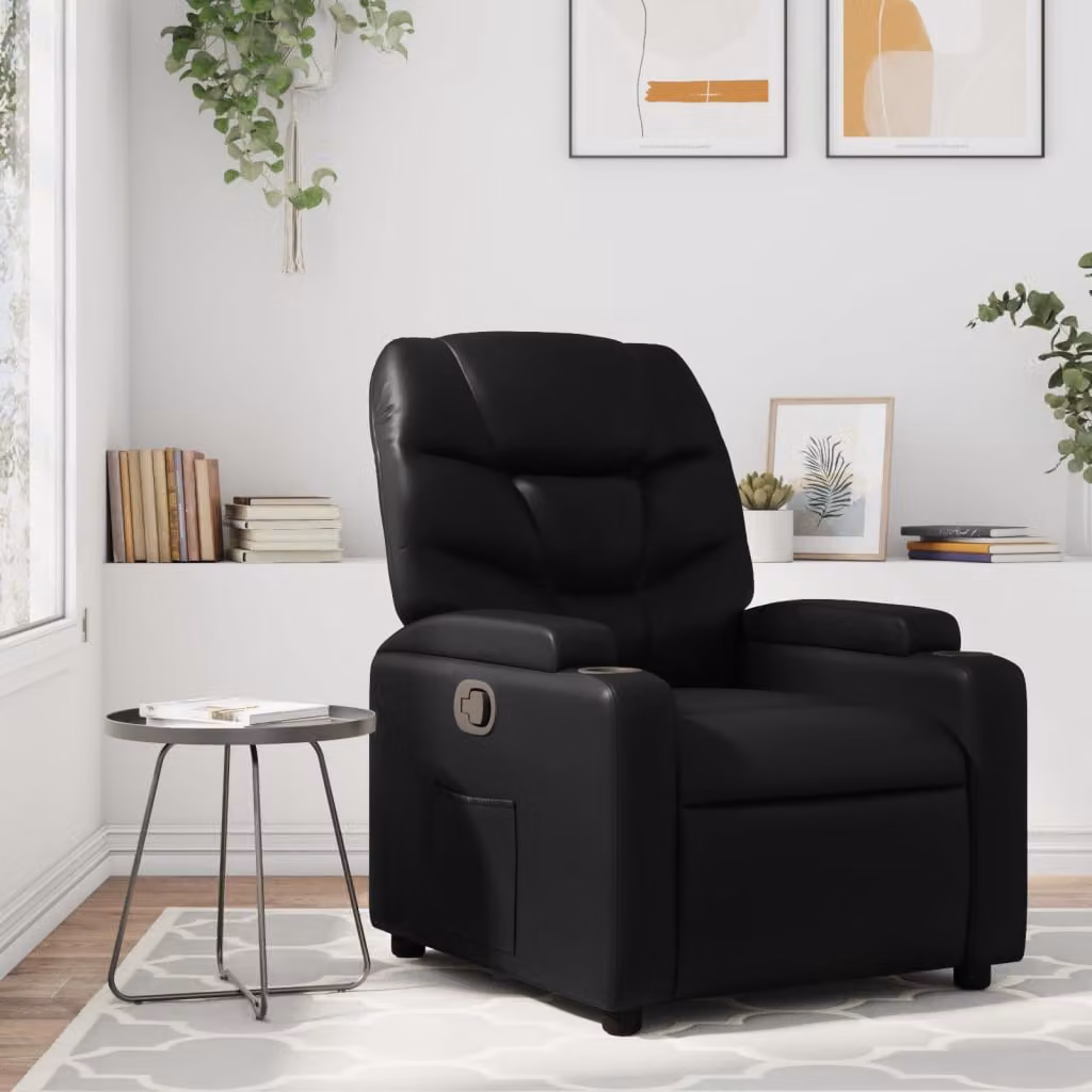 Poltrona reclinabile relax vidaXL in similpelle nera con braccioli – 1