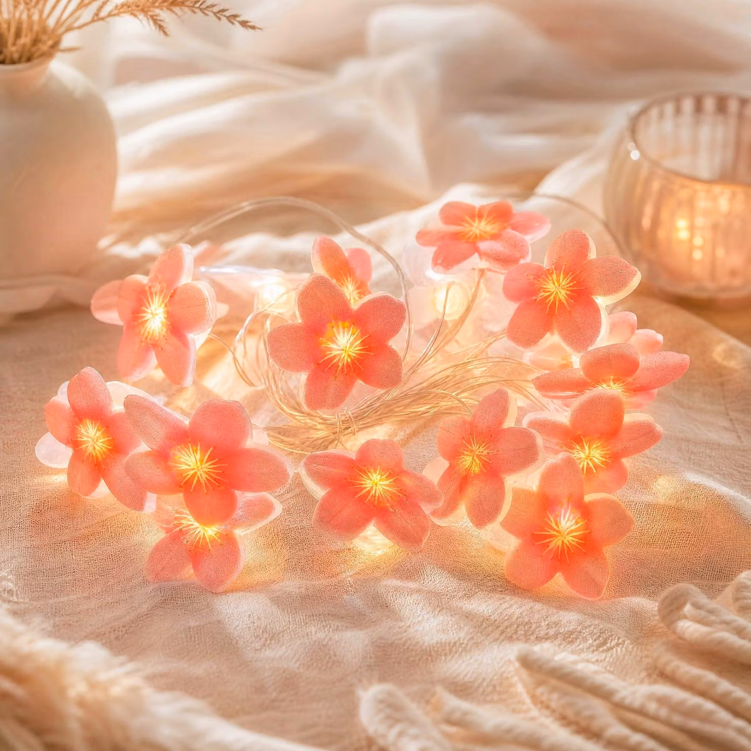 2M di luci a forma di fiori di ciliegio, con 20 LED, alimentate a batteria, con timer