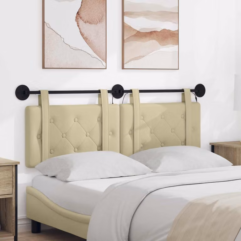 Testiera per letto sospesa vidaXL con luce LED integrata in similpelle beige L: 150 cm, H: 55 cm, P: 5 cm