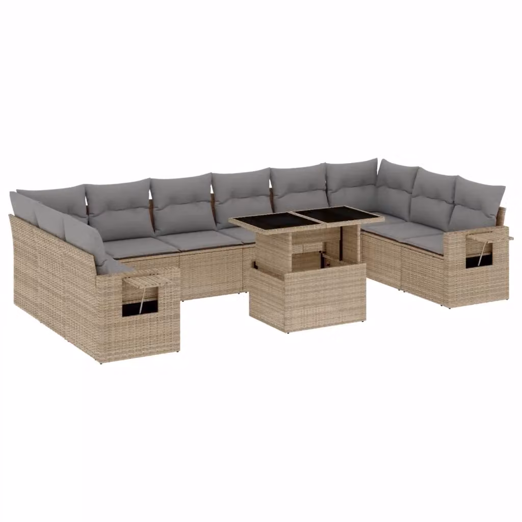 Set da giardino moderno vidaXL composto da 11 pezzi in polyrattan con cuscini beige e grigi e tavolino da esterno – 2
