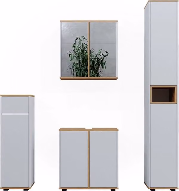 Set mobili bagno Didi Bianco/Rovere artigianale 4 pezzi Vicco