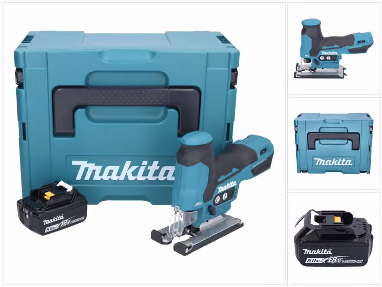 Seghetto alternativo a batteria Makita DJV 185 T1J 18 V brushless + 1 batteria da 5,0 Ah + Makpac - senza caricabatterie