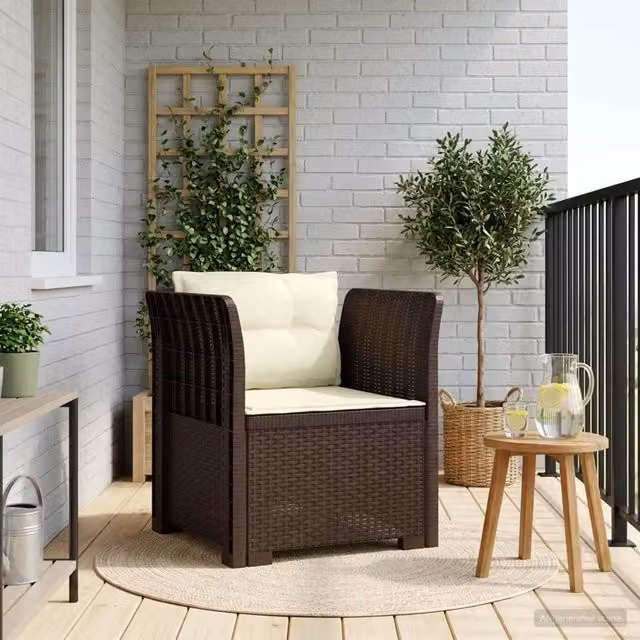 Sedia da giardino a 1 posto con cuscini in aspetto rattan marrone e finitura opaca
