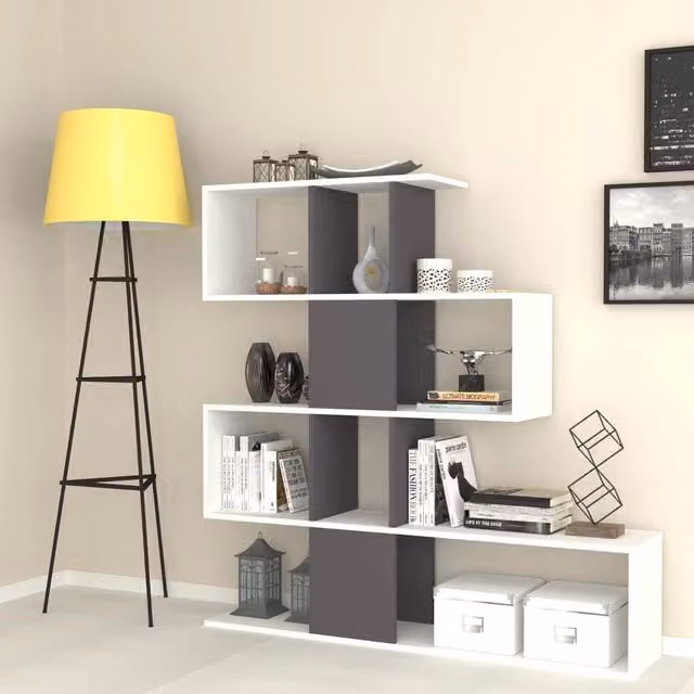 Libreria bifacciale Aktif Veriaffari colore bianco opaco L: 145 cm, H: 145 cm, P: 29 cm