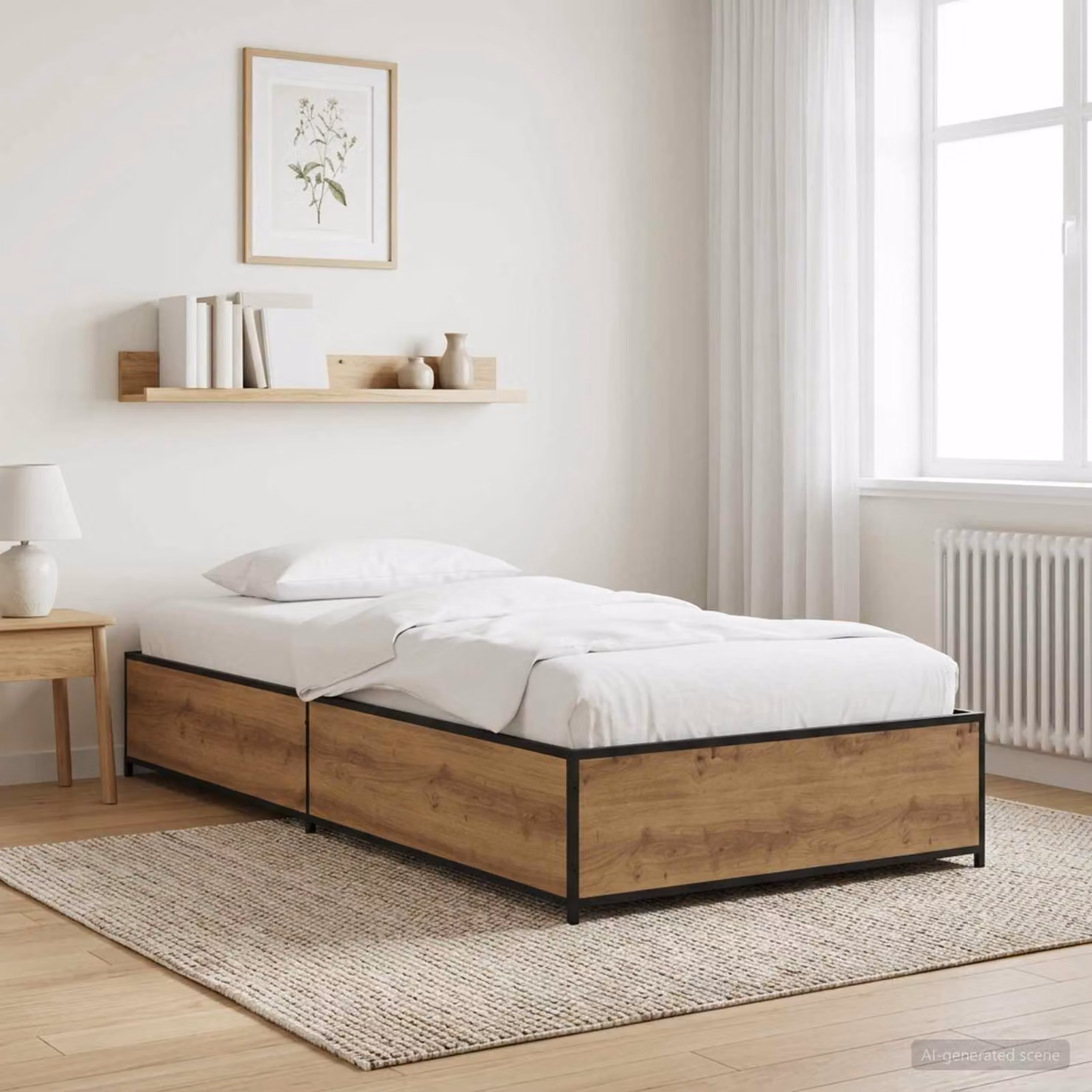 Struttura letto moderna vidaXL in legno e metallo, colore marrone e nero, L 80 x P 200 x H 140 cm