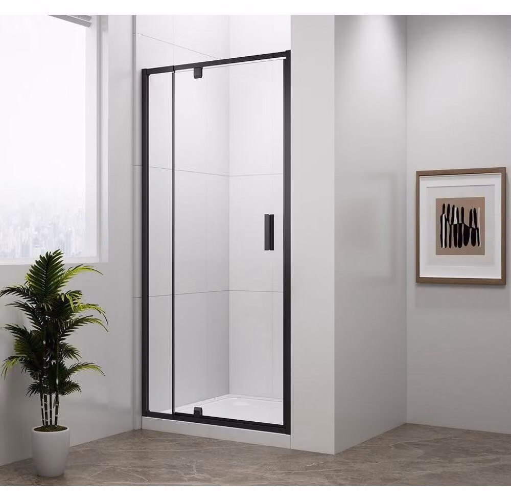 EASY BLACK porta doccia a bilico 760-900 mm, vetro trasparente