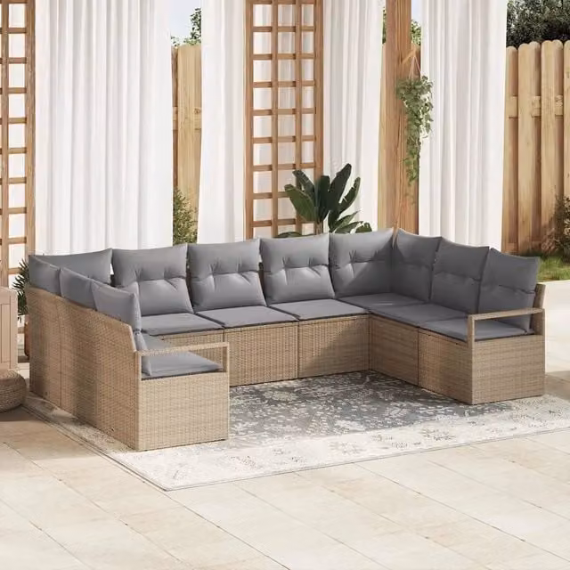 Set di divani 9 pz Beige polyrattan 3346540