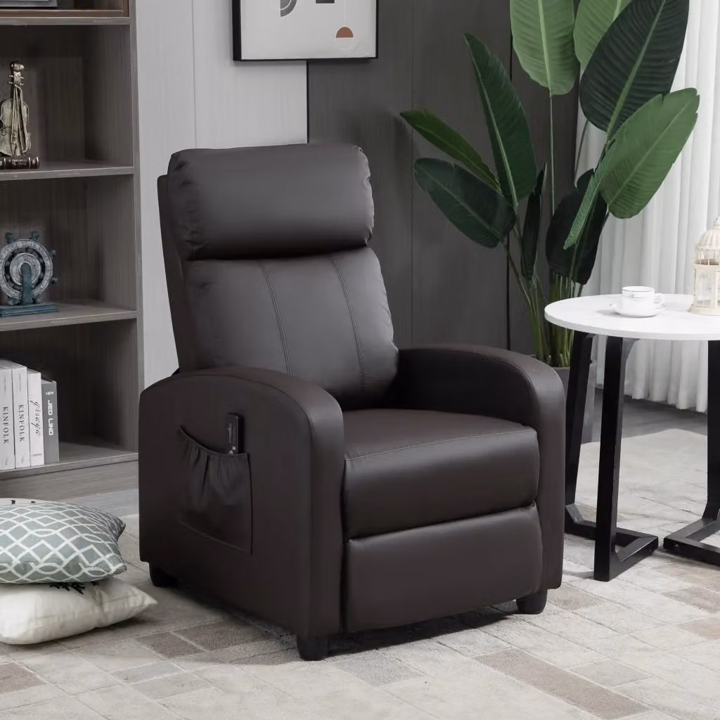 Easycomfort Poltrona Relax Massaggiante con Telecomando e 8 Programmi, Reclinazione e Poggiapiedi, L: 68 cm, P: 88 cm, H: 98 cm, Marrone – 2