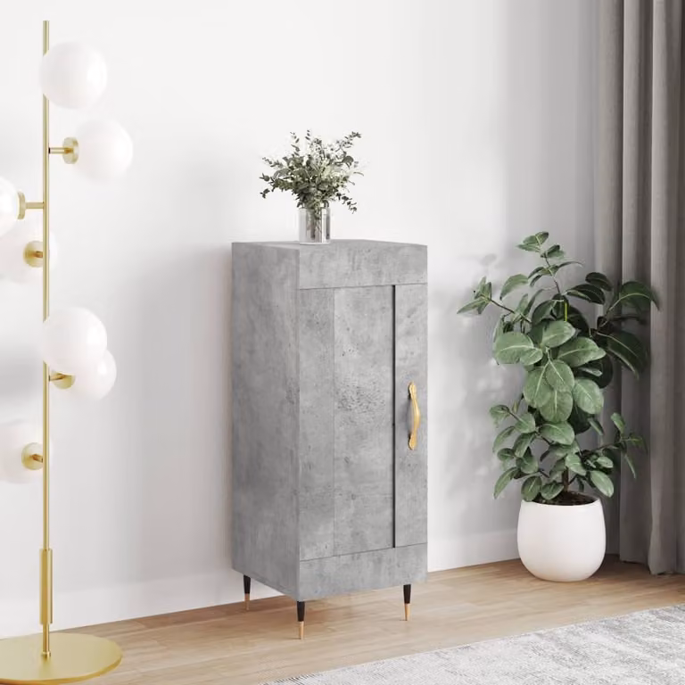 Credenza moderna vidaXL in legno multistrato e metallo, colore grigio cemento, L/P/H: 34,5 x 34 x 90 cm
