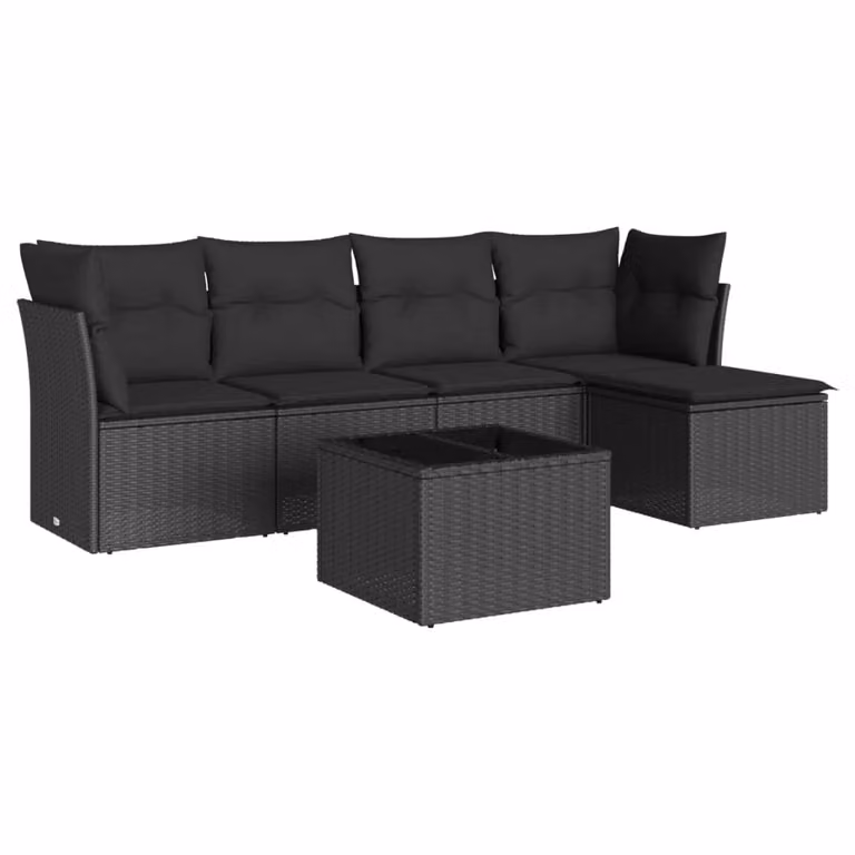 Set Divano da Giardino 6 pz con Cuscini Nero in Polyrattan