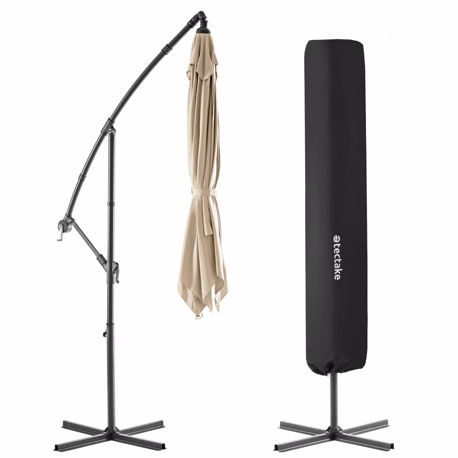 Ombrellone a braccio laterale Apollon tectake beige con manovella e protezione UPF 50+ L: 250 cm, P: 250 cm, H: 255 cm – 2