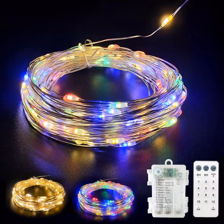 Catena luminosa a LED, 100 LED, luce bianco caldo/multicolore, grado di protezione IP44, con telecomando