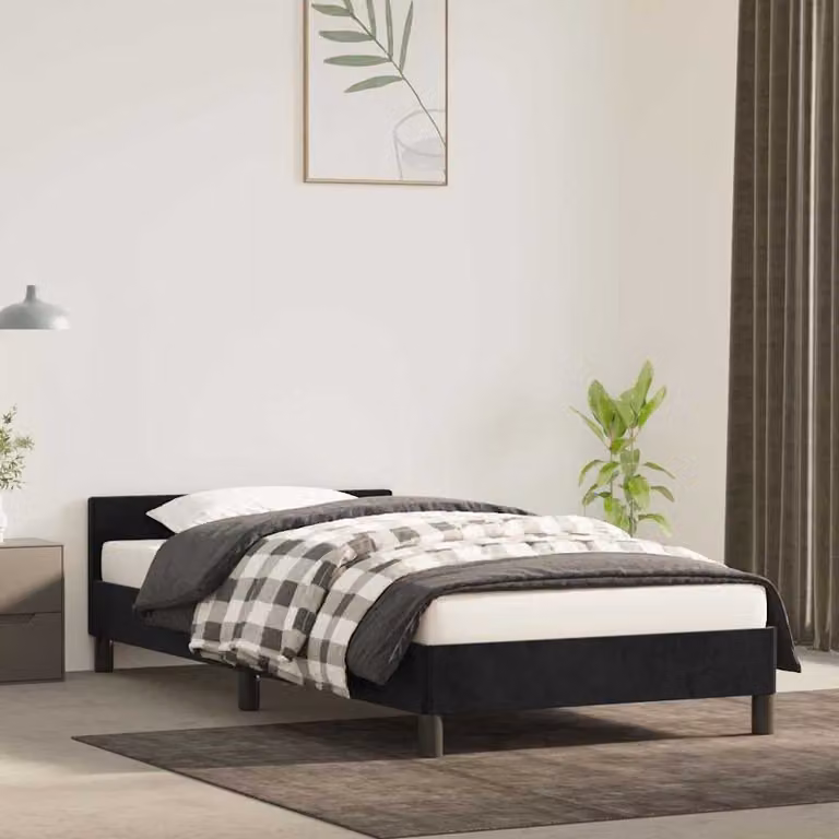 Giroletto con testiera vidaXL in velluto nero, L/P/H: 90 x 190 x 93 cm