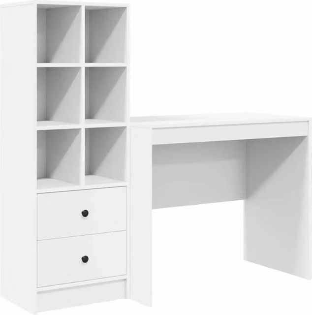 Scrivania | Tavolo da Ufficio con cassetto con lo scaffale 2 pz Bianco