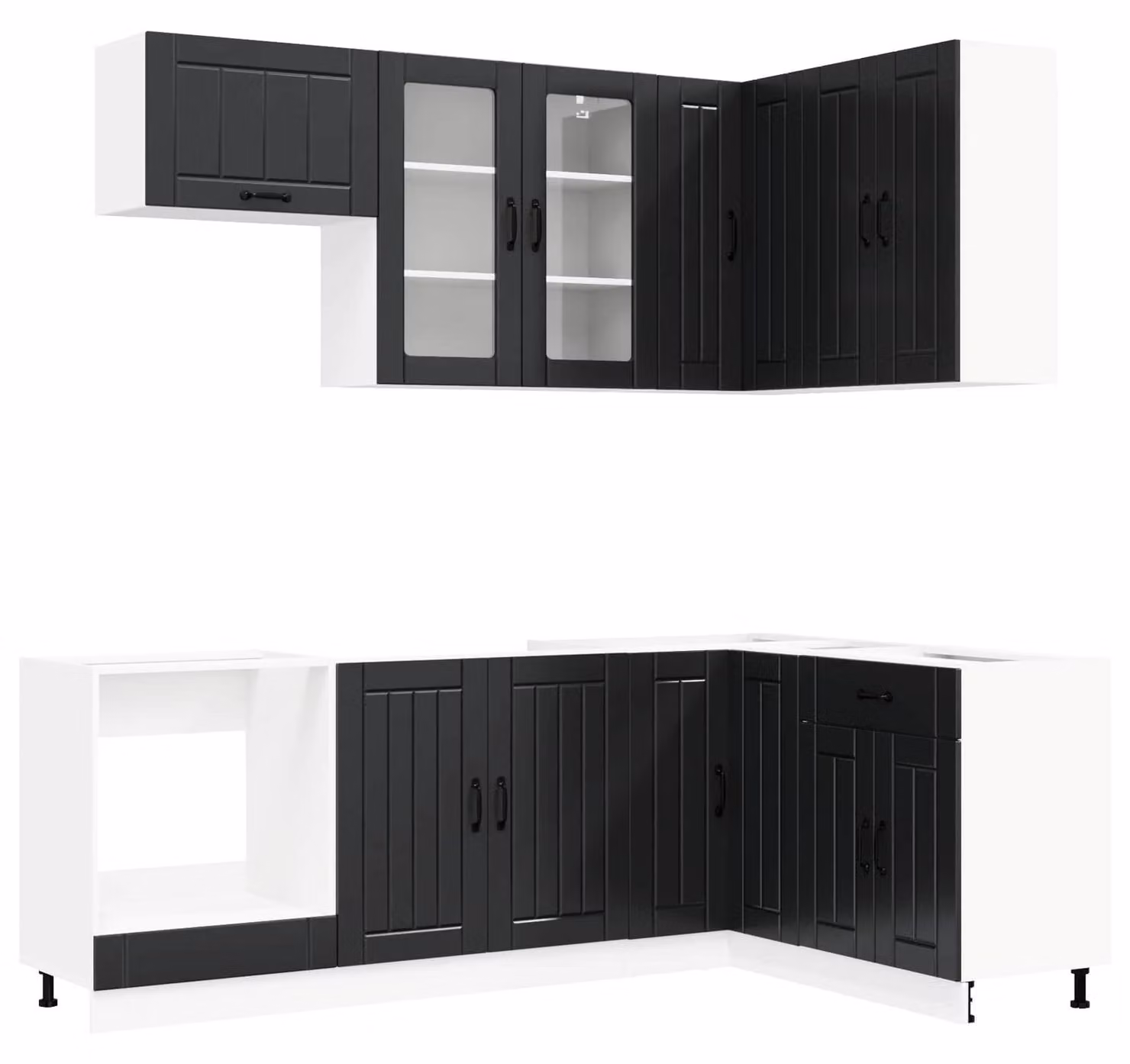 Set di mobili da cucina LUCCA, 8 pezzi, in legno impiallacciato nero