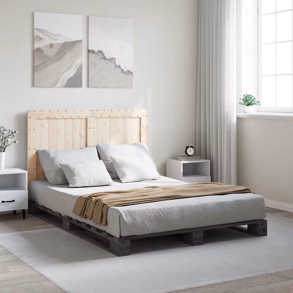 vidaXL Giroletto con Testiera in Legno Massello di Pino Grigio L 140 x P 200 cm – 2