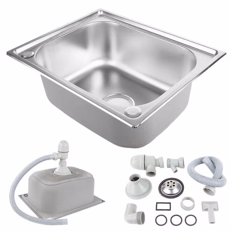 Lavello da cucina - Lavello da incasso, vasca singola - Acciaio inossidabile - Forma rettangolare - Stazione portatile autonoma per il lavaggio delle mani - Senza rubinetto - Grigio chiaro