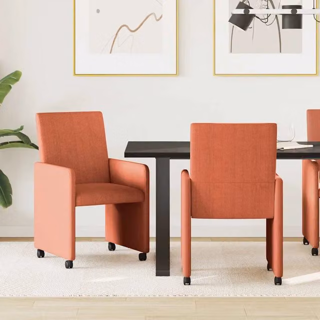 Set di 2 sedie da pranzo moderne vidaXL in velluto a coste con ruote e braccioli, disponibili in rosso o arancione