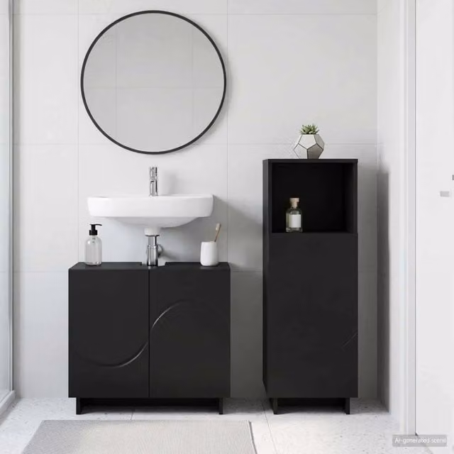 Set mobili da bagno moderni vidaXL in MDF nero opaco composto da 2 pezzi