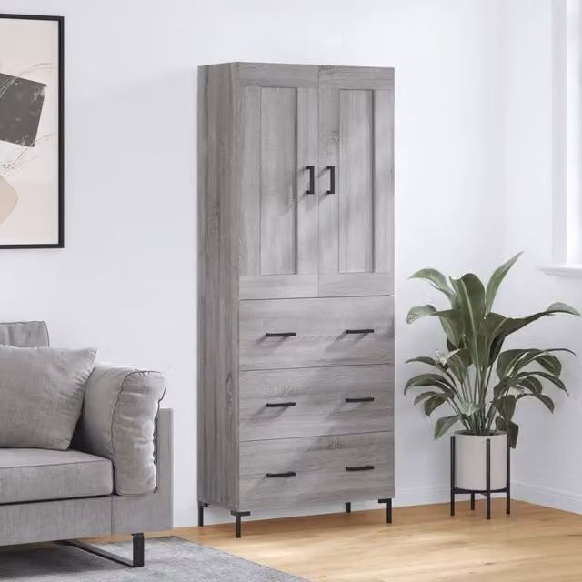 Credenza moderna vidaXL in legno e metallo, Grigio, L: 69,5 cm, P: 34 cm, H: 180 cm – 1