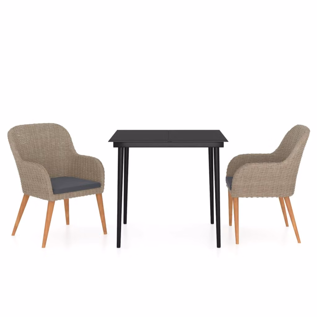 Set da Pranzo da Giardino 3 pz con Cuscini Marrone