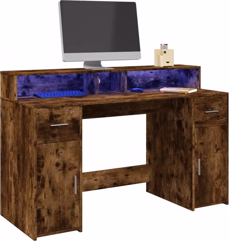 Maison Exclusive - Scrivania con Luci LED Rovere Fumo 140x55x91 cm in Multistrato