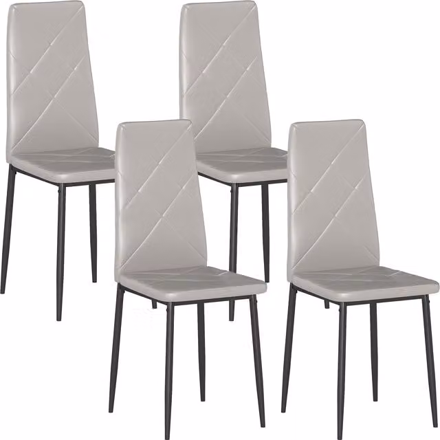 Set di 4 sedie da pranzo HOMCOM in finta pelle e acciaio, Grigio, L: 41 cm, P: 50 cm, H: 97 cm