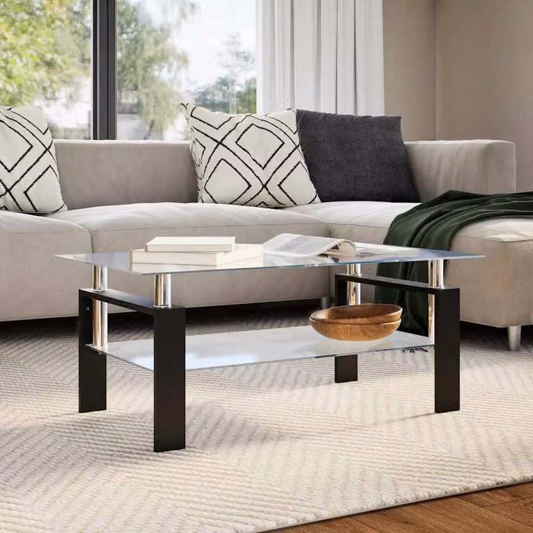 vidaXL Tavolino Moderno Rettangolare in Vetro Grigio e Trasparente L: 55 cm, P: 95 cm, H: 40 cm
