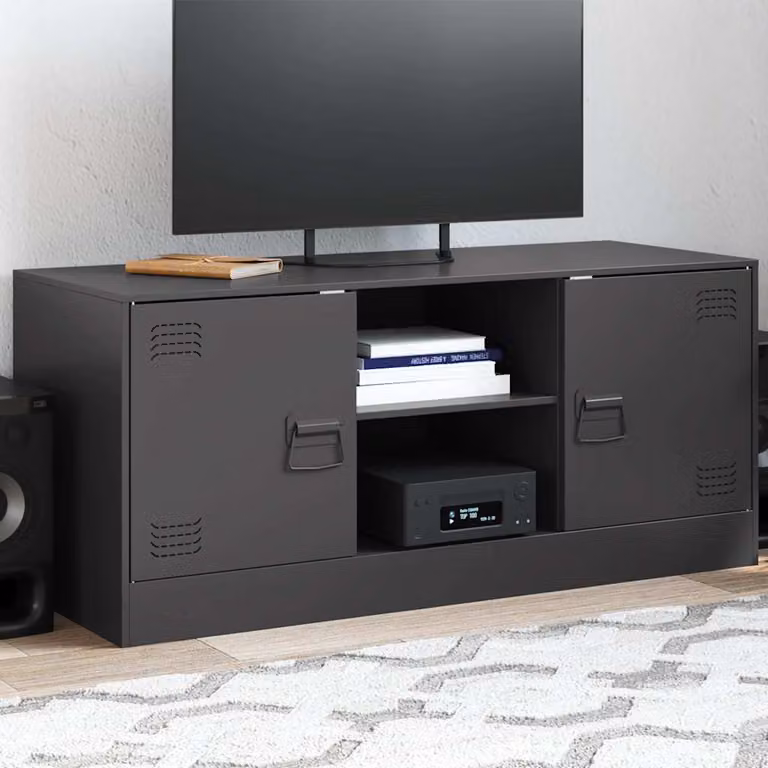 Mobile TV vidaXL Nero in Acciaio con scomparti multimediali L 99 cm x P 39 cm x H 44 cm
