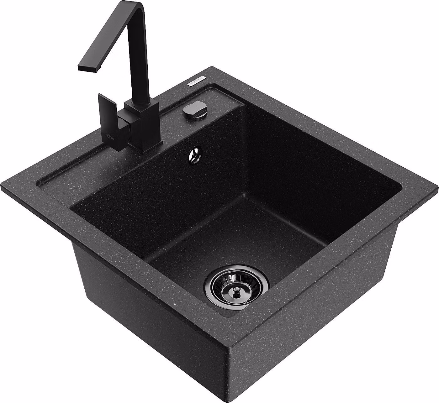 Mexen Vito lavello in granito a 1 vasca con miscelatore da cucina Rita, nero/metallico argento - 6503-73-670300-70-B