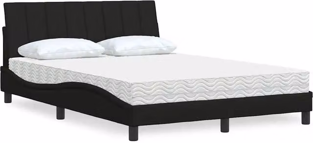Letto con Materasso Hanko vidaXL in Tessuto Nero e Bianco L/P: 120 x 200 cm – 1