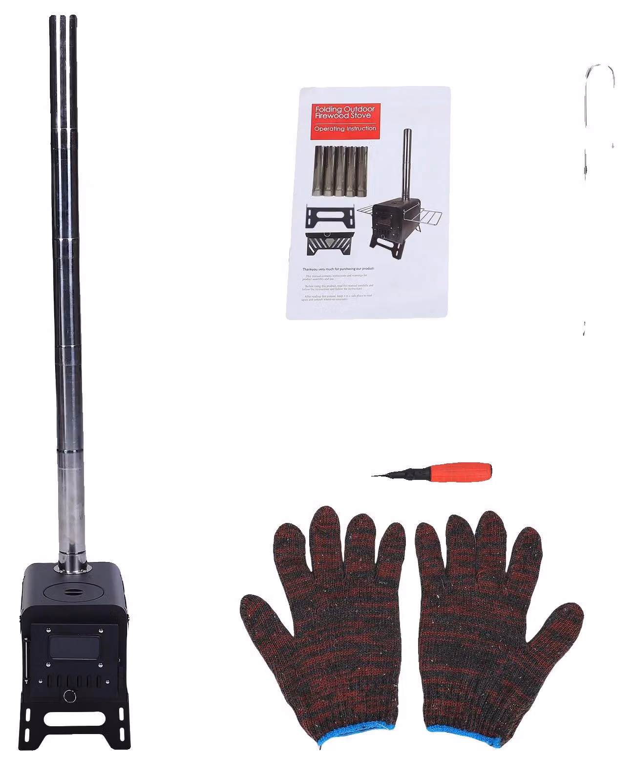 Stufa da campeggio in legno, design portatile, riscaldamento efficiente, colore nero