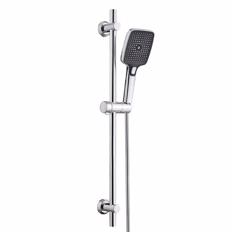 JOHO Asta doccia in acciaio inossidabile da 70 cm con soffione, tubo flessibile e supporto; set con supporto per soffione, doccetta a 3 getti, cromato