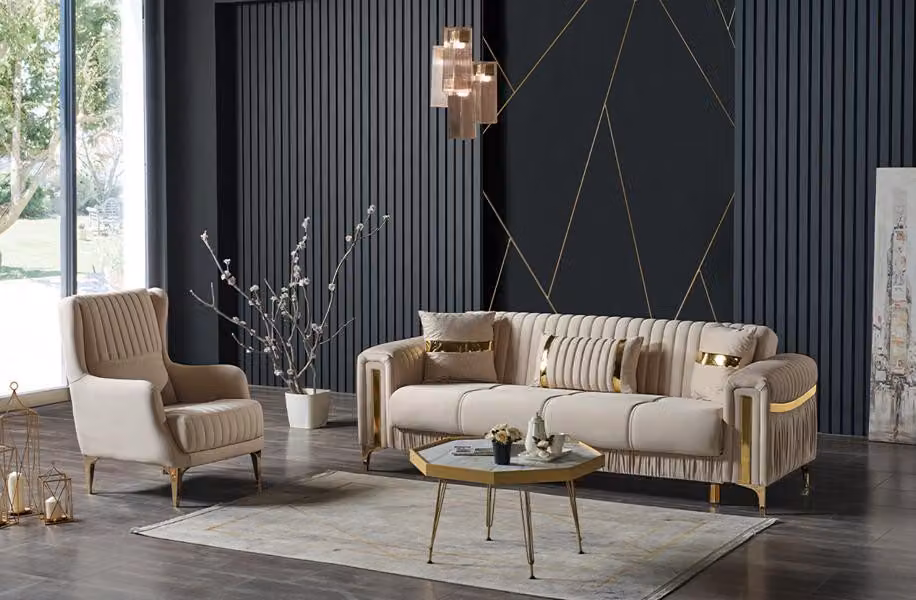 Wohnzimmer Sofagarnitur Dreisitzer Sessel Couch Set Sofa 3 Sitzer Luxus Sessel