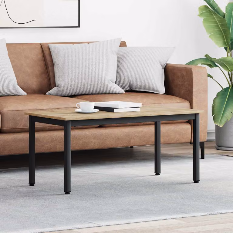 vidaXL Tavolino da salotto moderno rettangolare in MDF e metallo, marrone e grigio, L 100 x P 50 x H 45 cm