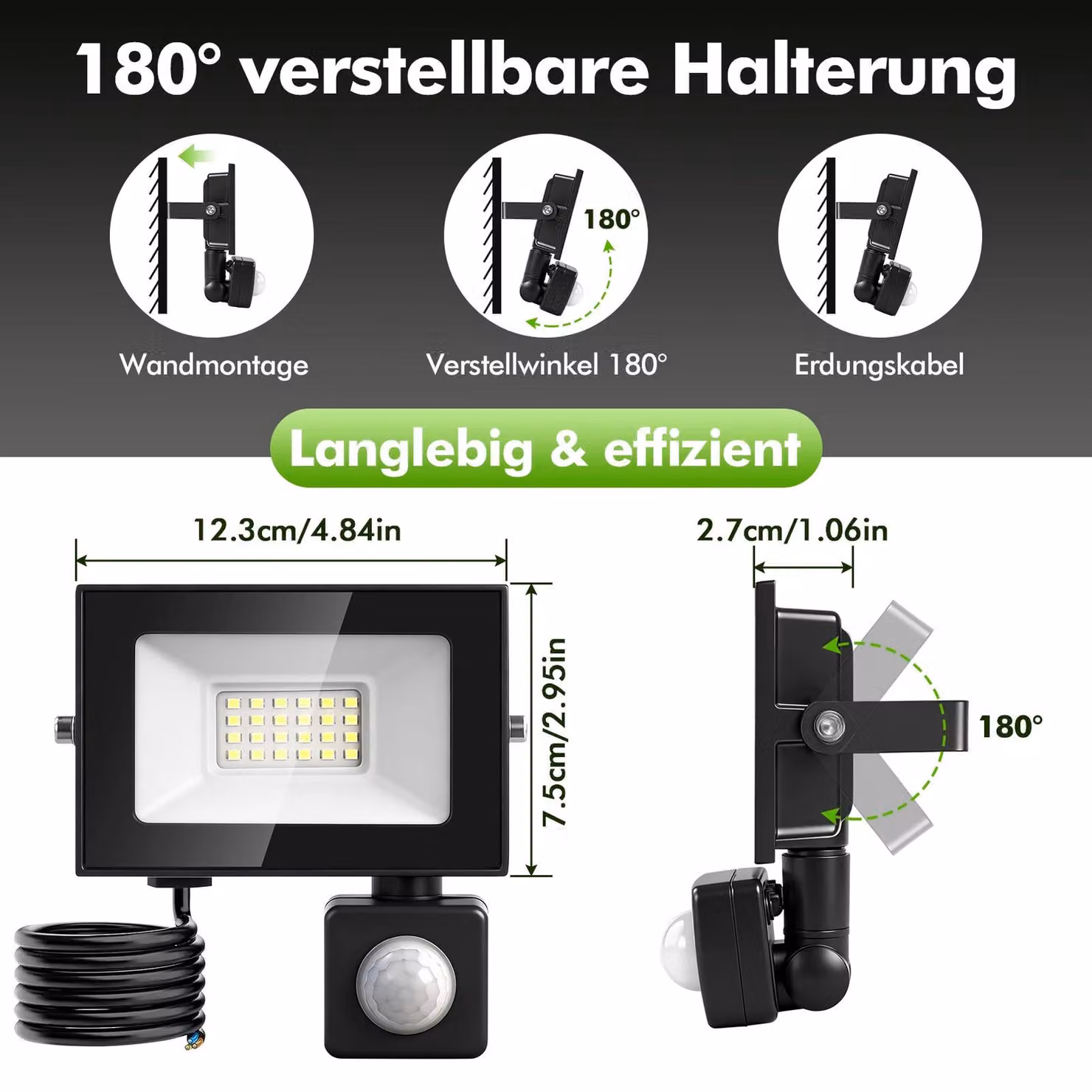 Faretto LED da esterno - 20 W - Sensore di movimento - Impermeabile - 6500 K (bianco freddo) - 220–240 V - Confezione da 5 pezzi