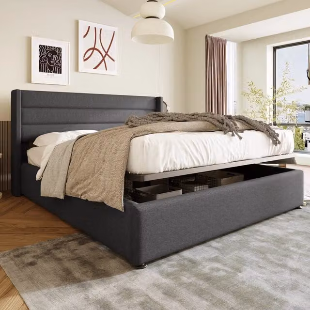 letto imbottito lino grigio 140 x 200 cm