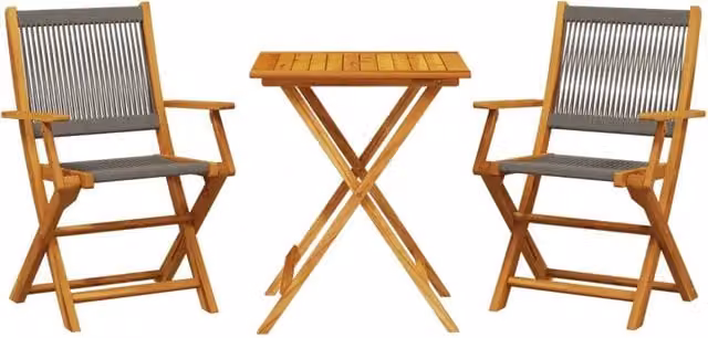 Set da Bistrot 3pz | Set Salotto da Giardino Grigio in Polipropilene e Legno Massello