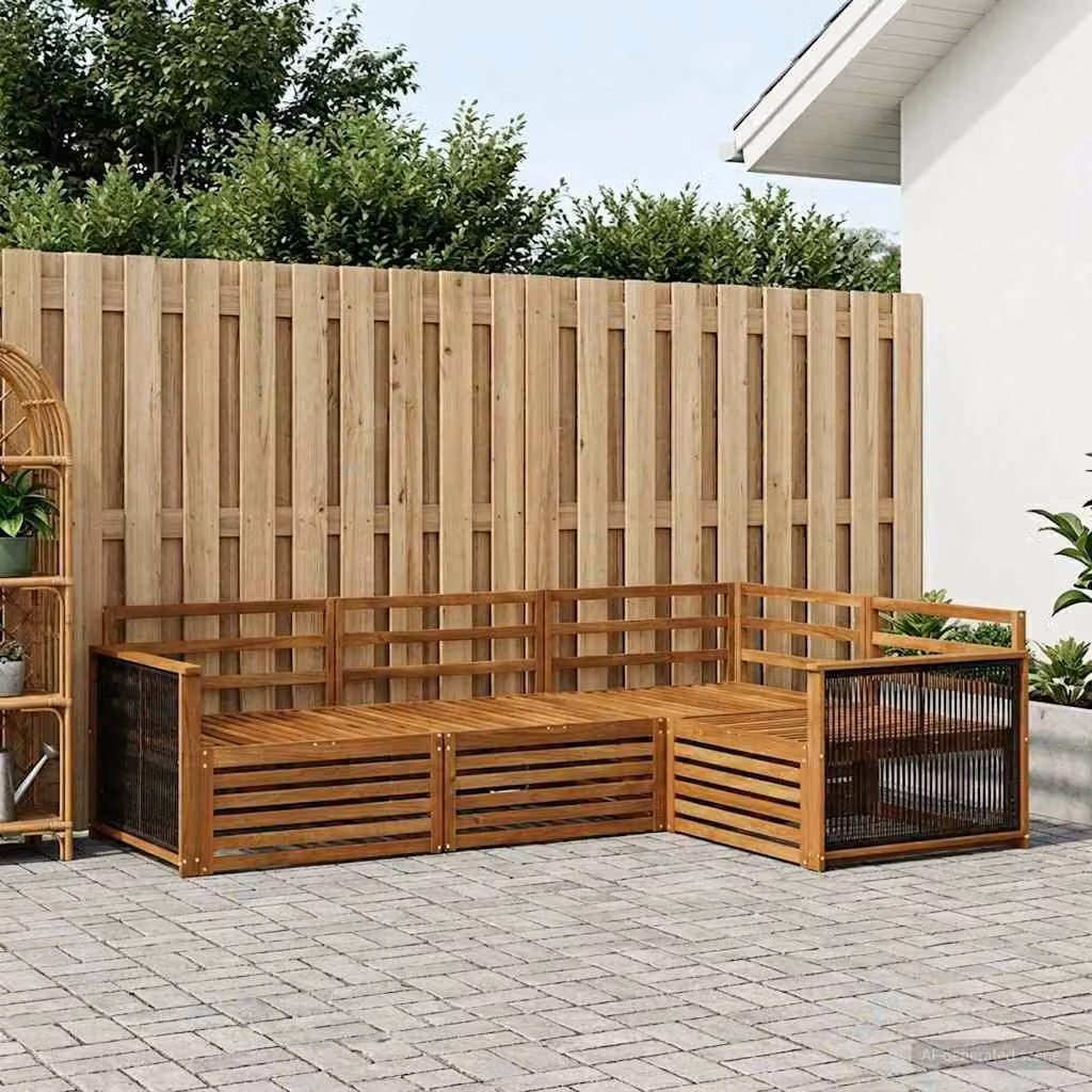 Set di divani da esterno vidaXL 4 pezzi in legno di acacia massello marrone con configurazione a L per giardino e terrazza