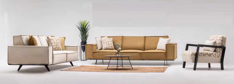 Sofagarnitur Viersitzer Dreisitzer Sessel Stoffsofa Sofa Braun Set