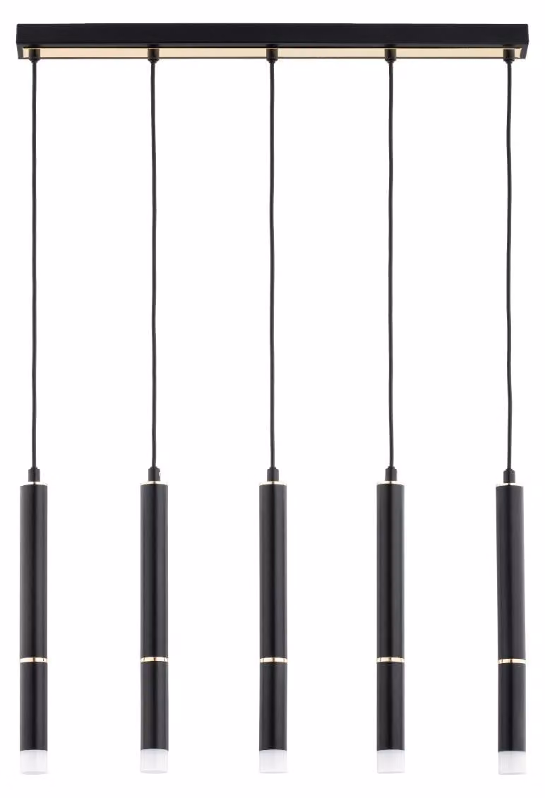 Lampada a sospensione DERSO nero-oro 5xG9x10W in metallo, dimensioni: 85x5x60 cm, IP20, Alfa
