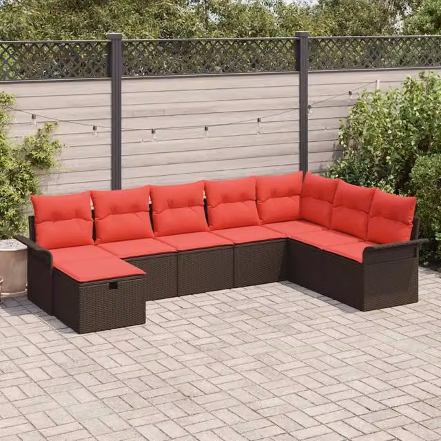 Set Divano da Giardino 8 pz Marrone e Rosso polyrattan 3358933