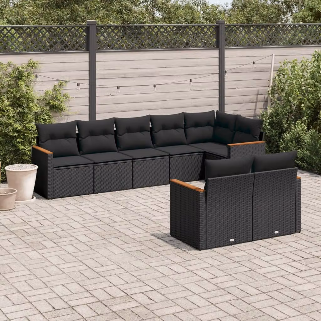 Maison Exclusive - Set da giardino 8 pezzi con cuscini in polyrattan nero