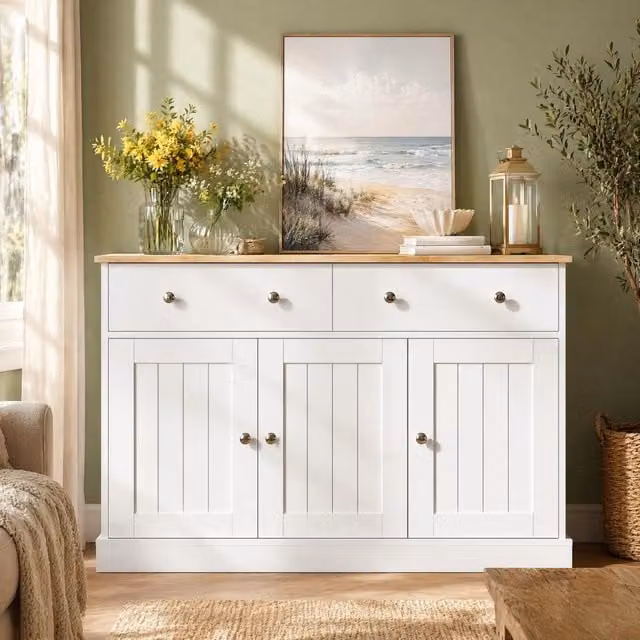 Credenza moderna in legno e MDF bianco e argento per la tua sala da pranzo